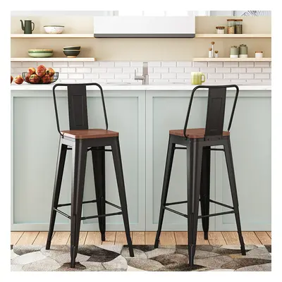 2Pcs Metal Frame High Chairs Industrial Style Bar Stools