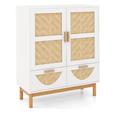 2-Door Sideboard Buffet Cabinet w/ Bamboo Woven Doors