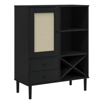 (black) vidaXL Highboard Sideboard Cupboard SENJA Rattan Look White Solid Wood Pine