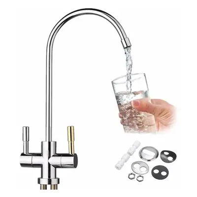 1/4'' Double Holes Chrome RO Reverse Osmosis Kitchen Sink Drinking Water Filter Neck Faucet