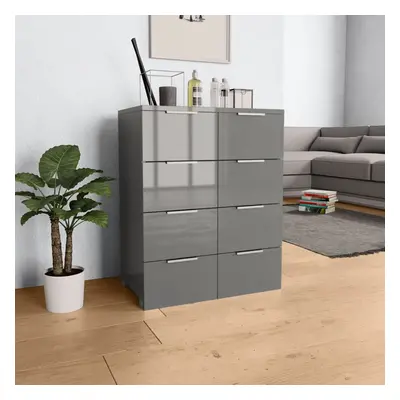 vidaXL Sideboard High Gloss Grey Chipboard Side Cabinet Drawer Organiser Unit