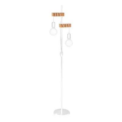 Standing Floor Lamp Light White Base & Twin Wood Hangman x 10W E27 Bulb