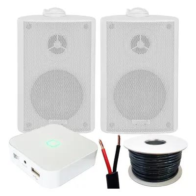 80W Mini WiFi Stereo Amplifier & 2x 60W 3" White Outdoor Wall Speaker System