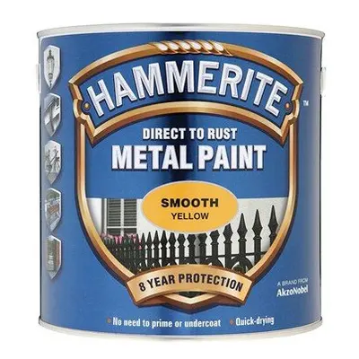 Hammerite SFY25L Direct to Rust Smooth Finish Metal Paint Yellow 2.5 Litre