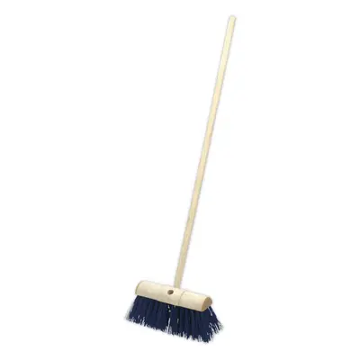 Heavy Duty Hard Bristle Yard Broom - 325mm Saddle Back Brush Head Wooden Handle