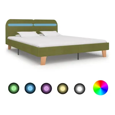 vidaXL Bed Frame with LED without Mattress Green Fabric 150x200 cm King Size