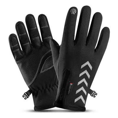 (Black, L) Cycling Warm Gloves Season Outdoor Waterproof Sports Anti-skid Five-finger Touch Scre