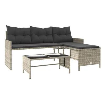 vidaXL Garden Sofa with Table & Cushions L-Shaped Sofa Light Grey Poly Rattan