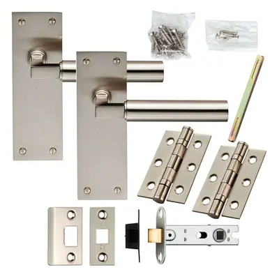 Door Handle & Latch Pack Satin Nickel Low Profile Round Lever Slim Backplate