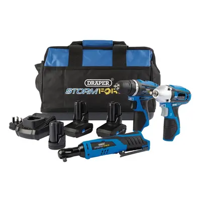 Draper Storm Force® 10.8V Power Interchange Drill Driver Kit, x 4Ah Batteries, x 1.5Ah battery, 