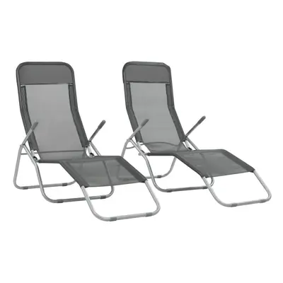 vidaXL 2x Folding Sunloungers with Swing Frame Textilene Anthracite Daybed