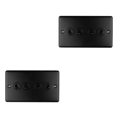 2 PACK Gang Quad Retro Toggle Light Switch MATT BLACK 10A Way Plate