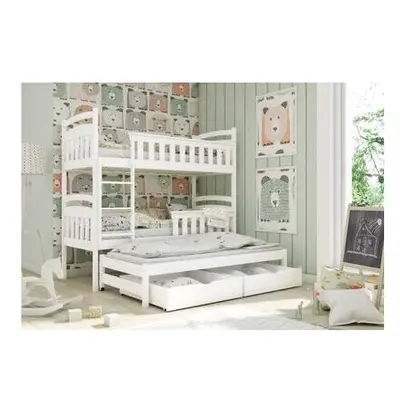 (White, Foam Mattress) Wooden Bunk Bed Harriet with Trundle and Storage