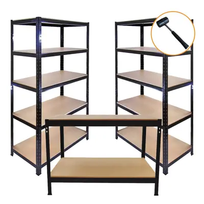 3 x Black Racking Unit 90cm Tier & Workbench Garage Storage Warehouse Shelving