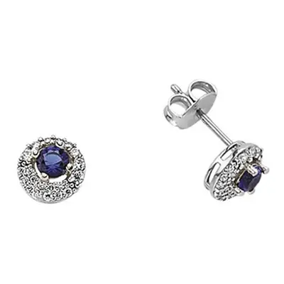 Jewelco London Ladies Sterling Silver Sapphire-Blue Cubic Zirconia Halo Stud Earrings - GVE396SA