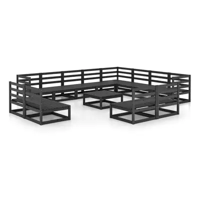 vidaXL Solid Pinewood Garden Lounge Set Piece Black Sofa Seating Outdoor