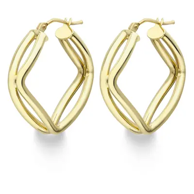 Jewelco London 9ct Yellow Gold Double Tube Cushion Parallelogram Hoop Earrings - ERNR02656