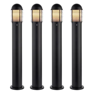 4 PACK Outdoor Bollard Post Light - 60W E27 GLS - 1000mm Height - Matt Black