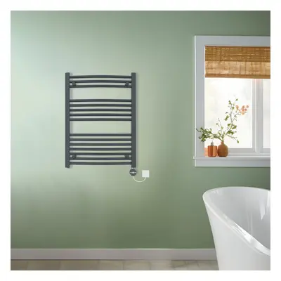 (Anthracite, 800x600mm) NRG Prefilled Thermostatic Electric Curved Heated Towel Rail Radiator