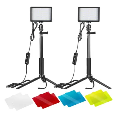 NEEWER Pack Tabletop Dimmable 5600K USB LED Video Lighting with Color Filters and Tripod Stand