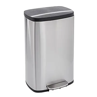 Amazon Basics Rectangular Soft-Close Rubbish Bin with Plastic Lid, Litres, Satin Nickel