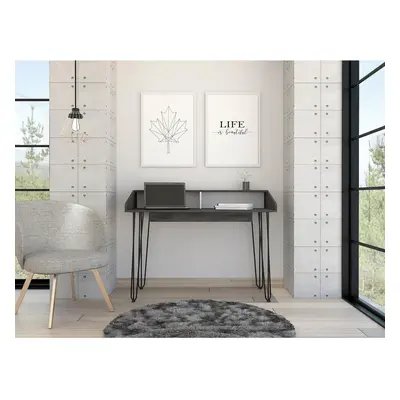 Home Office Study Desk Table Workstation White and Grey Oak Easy Clean Finish