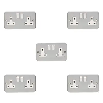 5 PACK Gang Double 13A Switched UK Plug Socket HEAVY DUTY METAL CLAD Power