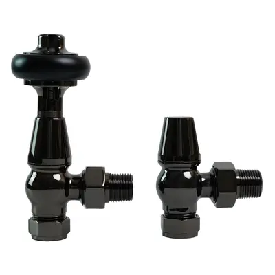 (Black Nickel) Traditional Antique Design TRV Thermostatic Brass Angled Radiator Valves Pair