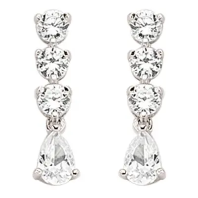 Jewelco London Ladies Sterling Silver Pear Cubic Zirconia Trilogy Chain Drop Stud Earrings - GVE