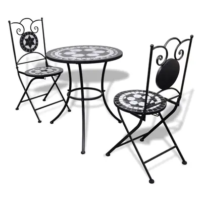 vidaXL Bistro Table 60cm Mosaic with Chairs Black and White Garden Furniture