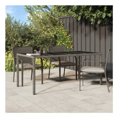 vidaXL Garden Table Grey Tempered Glass and Poly Rattan Patio Dinner Table