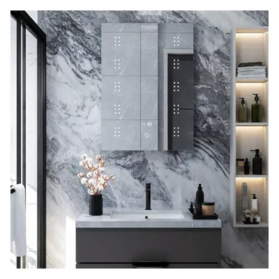 Anti Fog LED Illuminated Touch Control Mirrored Bathroom Cabinet with Shaver Socket and Clock W 