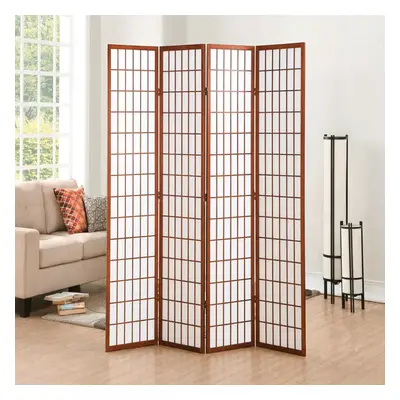 4-Panel Solid Wood Folding Room Divider Screen Coffee