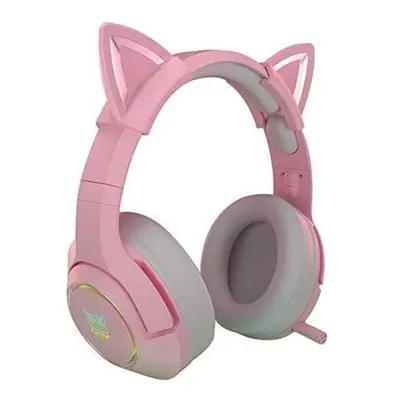 Pink Gaming Headset with Retractable Mic, Cat Ears, Detachable Headset for PS4, Xbox One, PC, Mo