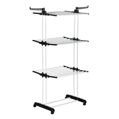 HOMCOM Foldable Clothes Drying Rack Steel Garment Dryer with Casters Black