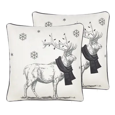 Set of Cushions Reindeer Motif x cm Black and White SVEN