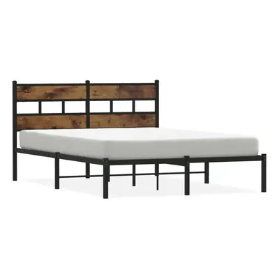 vidaXL Metal Bed Frame without Mattress Bed Base Smoked Oak 135x190 cm Double