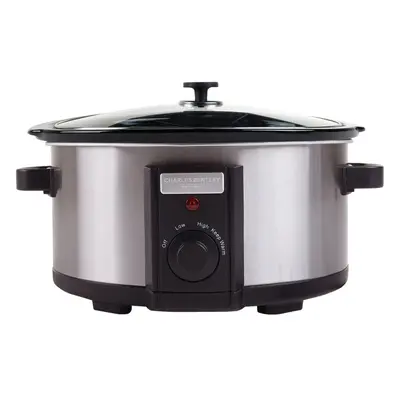 Charles Bentley 6.5L Slow Cooker Black Removable Ceramic Bowl Large Stainless Steel Tempered Gla