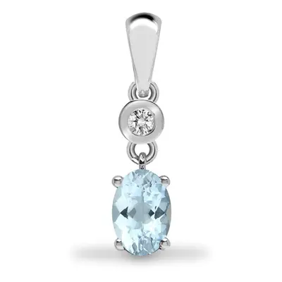 Jewelco London 9ct White Gold Rub Over Set 0.04ct Diamond and Oval Blue 0.4ct Aquamarine Donut S