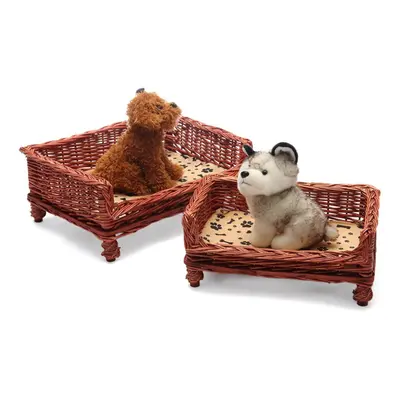 (S) Wicker Pet Bed Dog Cat Basket Shabby Chic Sleeping Durable Washable