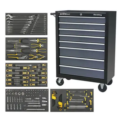 8 Drawer Rollcab with Piece Tool Kit - Ball Bearing Slides - Black & Grey