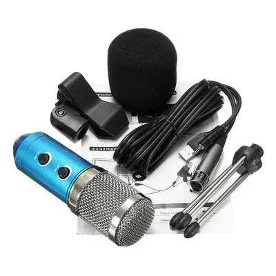 (Blue) Audio USB Condenser Microphone Sound Recording Vocal Mic Stand Mount