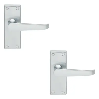 2x Straight Victorian Lever on Rectangular Latch Backplate Handle Satin Chrome