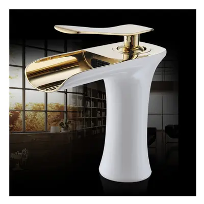 (White+Gold) Bathroom Basin Waterfall Faucet Hot Cold Mixer Tap Single Hole Handle Sink Modern V