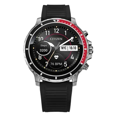 Citizen CZ Smart HR Heart Rate Smartwatch 46mm Black Silicone Stainless Steel Watch, Powered by 