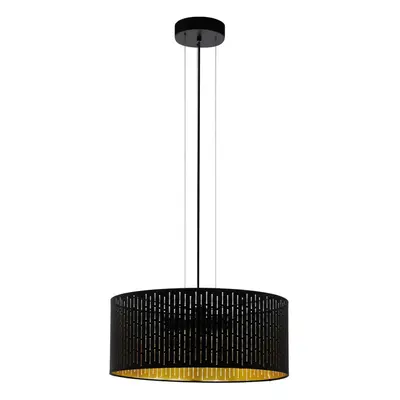 Pendant Light Colour Black Shade Black Gold Fabric With Cut Outs Bulb E27 3x40W