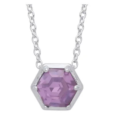 Jewelco London Ladies Sterling Silver Purple Hexagon CZ Hexagon Bezel Solitaire Lavalier Necklac