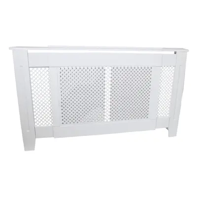 Adjustable Radiator Cover White MDF Trellised Grill Modern Cabinet Shelf 1400mm - 1920mm