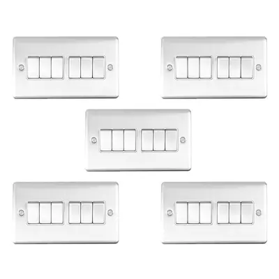 5 PACK Gang Metal Multi Light Switch SATIN STEEL Way 10A White Trim