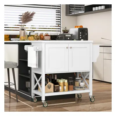 Rustic Style Kitchen Cart W/ 2-Door Cabinet Wooden Trolley W/ Side Rack